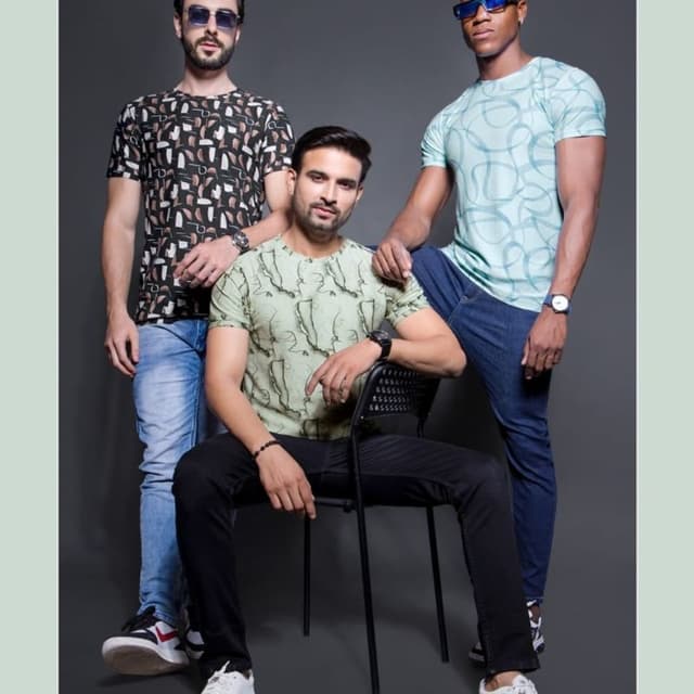Various patterns with black, white, brown and green shades. T-shirts