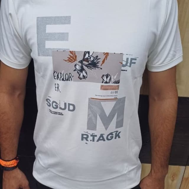 White, Gray, Beige, Black T-shirt