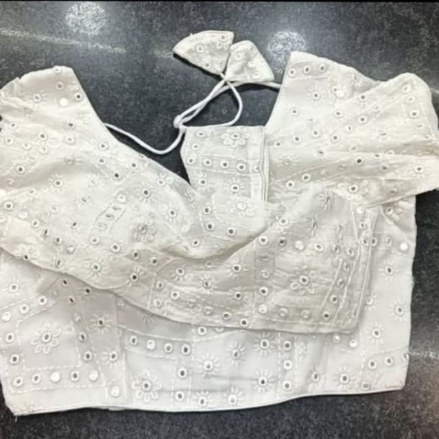 White mirror work blouse free size 