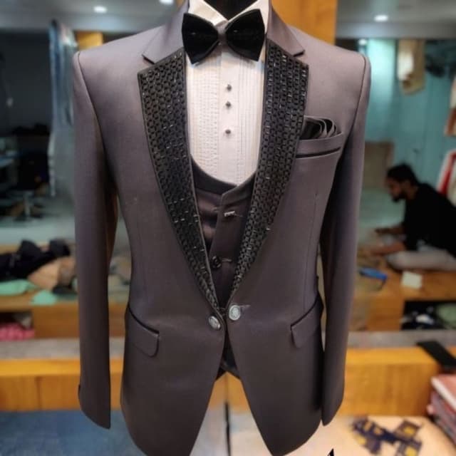 Charcoal gray, black, and white Tuxedo