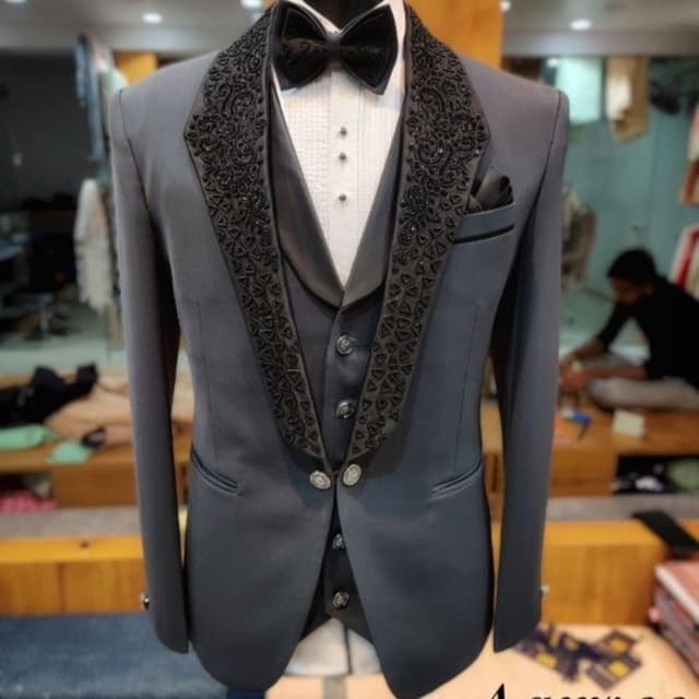 Charcoal gray, Black, White Suit