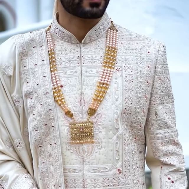 Ivory, Gold, Pink Sherwani