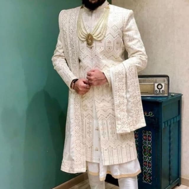 Ivory and Gold Sherwani Suit