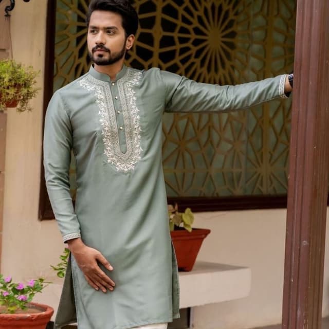 Sage Green and White Kurta
