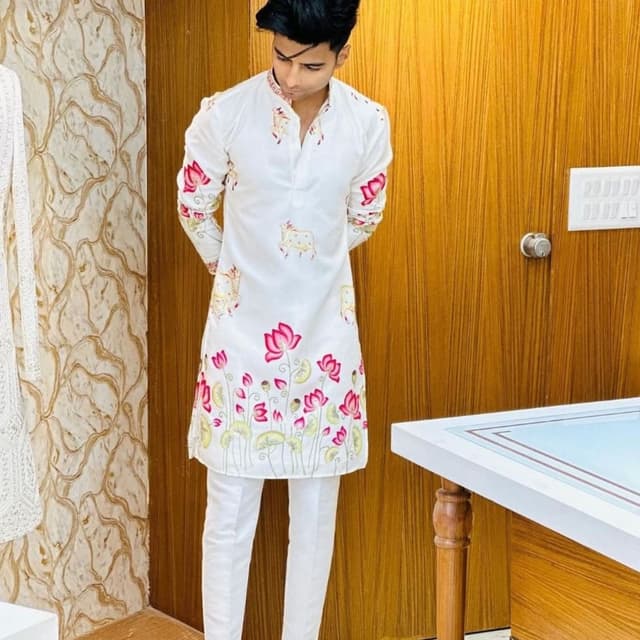 White, Pink, Yellow, Green Kurta and Pants Set