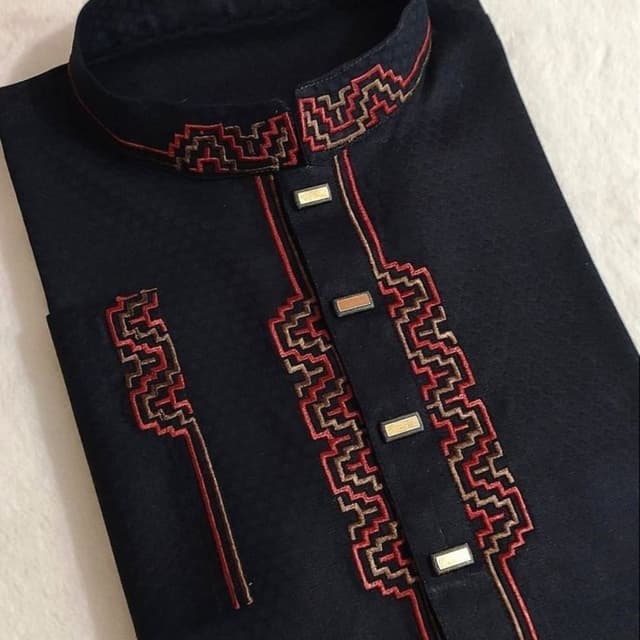 Navy blue, red, brown, and gold Kurta