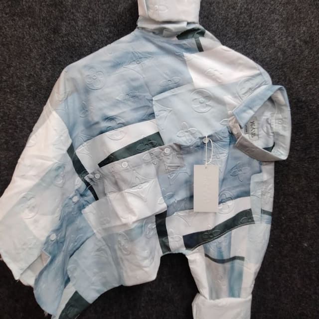 Blue, White, and Dark Green Shirt