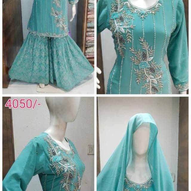 Teal, Silver, and hints of Blue Sharara Suit