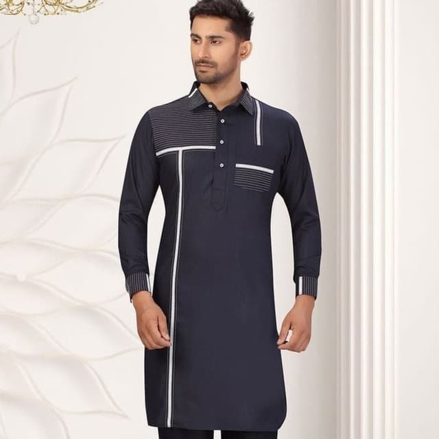 Navy blue and white Kurta