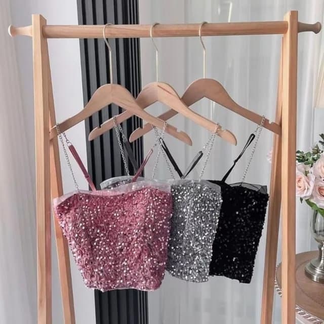 Pink, Silver, Black Crop Top