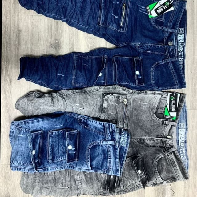 Various shades of blue and gray Jeans