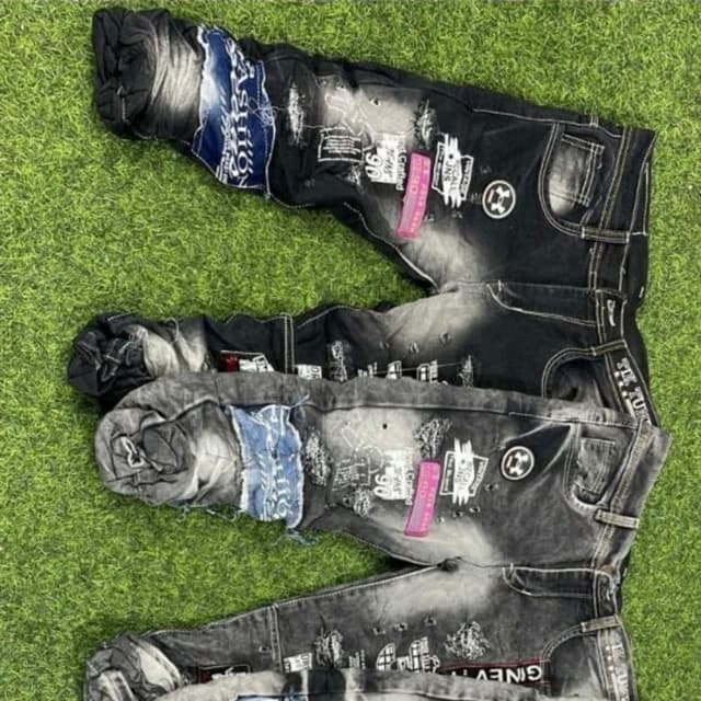 Black, Gray, White, Blue Jeans