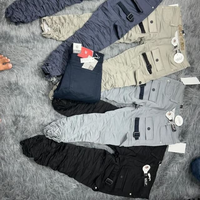 Various shades of blue, beige, grey, and black Cargo Pants