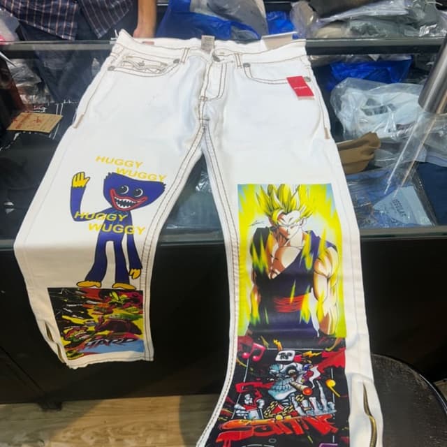White, Blue, Yellow, Black, Red, Orange Jeans