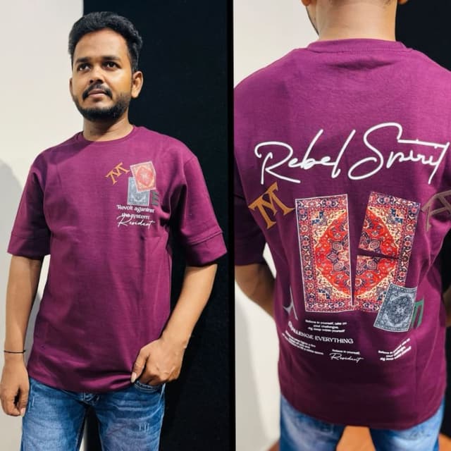 Deep Plum, with accents of gold, red, and blue T-shirt