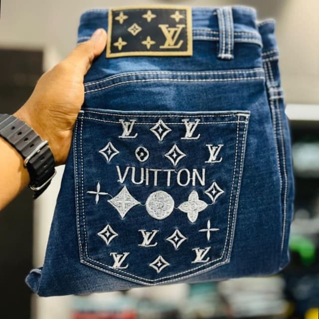 Dark Blue, White, Gold Jeans