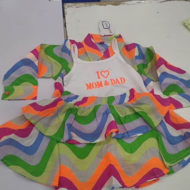 Multicolor, featuring vibrant shades of green, orange, pink, blue, and gray. Dress Set