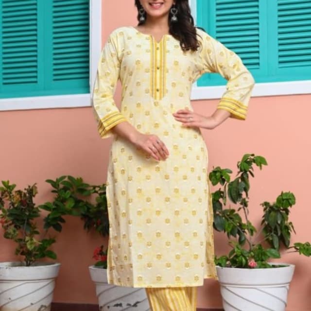 Yellow and White Kurta with Pants