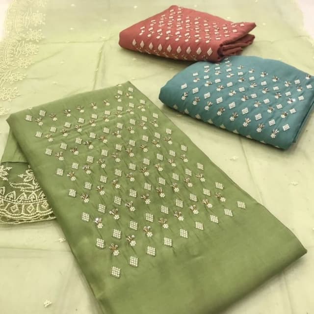 Sage green, Sea green, Coral Unstitched Suit