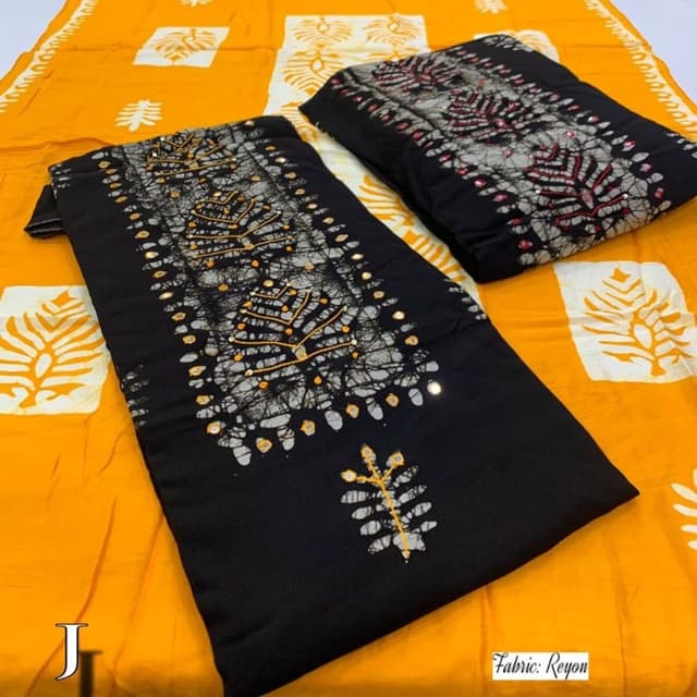 Black, White, Yellow, Gold Unstitched Suit Set