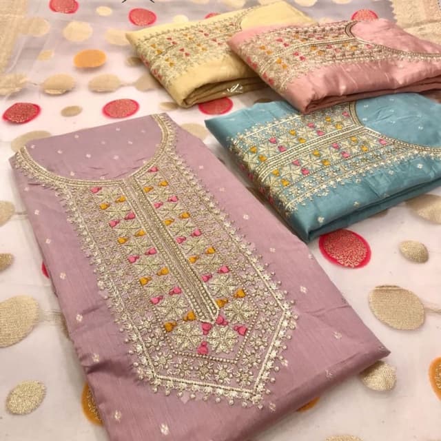 Lavender with golden, yellow, and pink accents Unstitched Suit