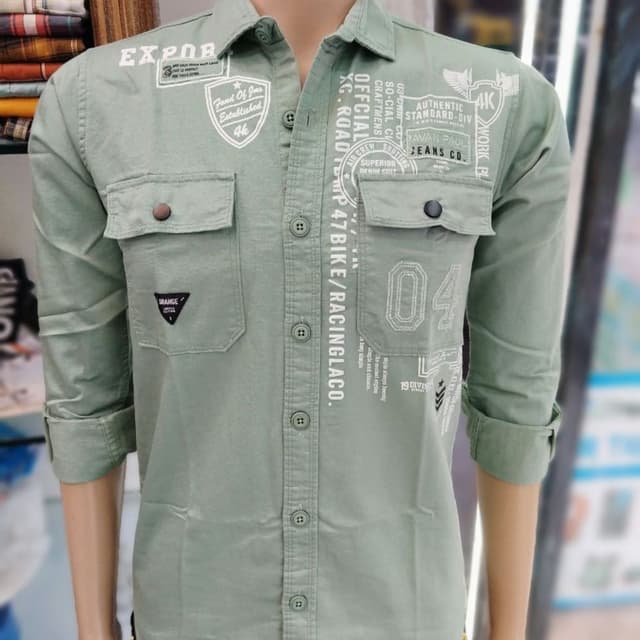 Sage green with white graphic accents Shirt