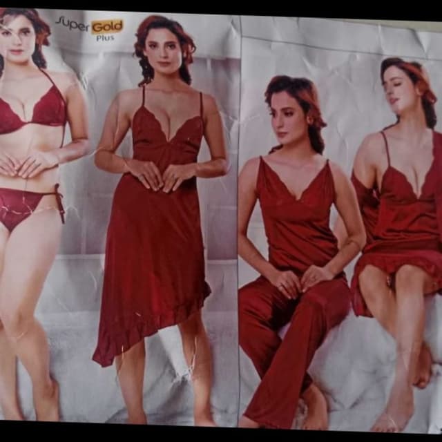Burgundy, Maroon Lingerie Set, Nightgown, Sleepwear