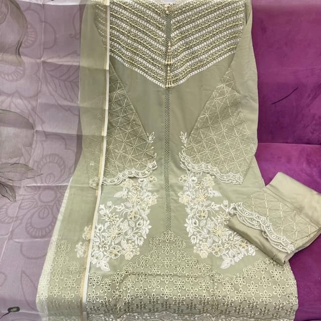 Sage green with white and gold accents Salwar Kameez Suit