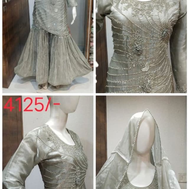 Silver-Gray Sharara Suit