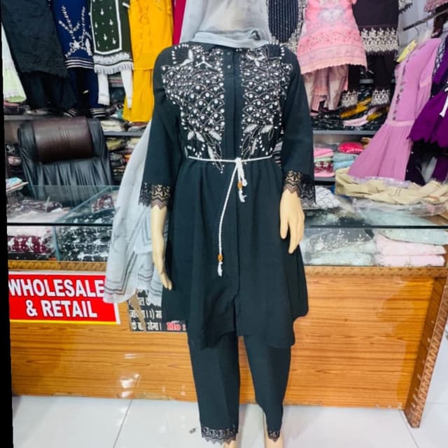 Black and White Kurta with Trousers
