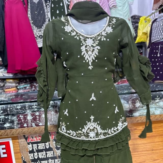 Olive Green and White Kurta with Palazzo
