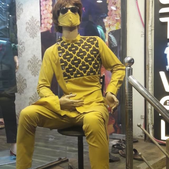 Mustard yellow and dark brown Kurta Pajama Set