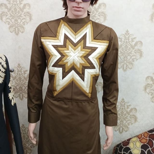Brown, White, Gold Kurta