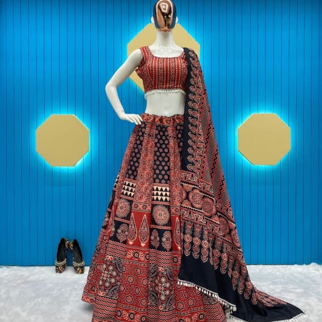 Red, Black, and White Lehenga Choli