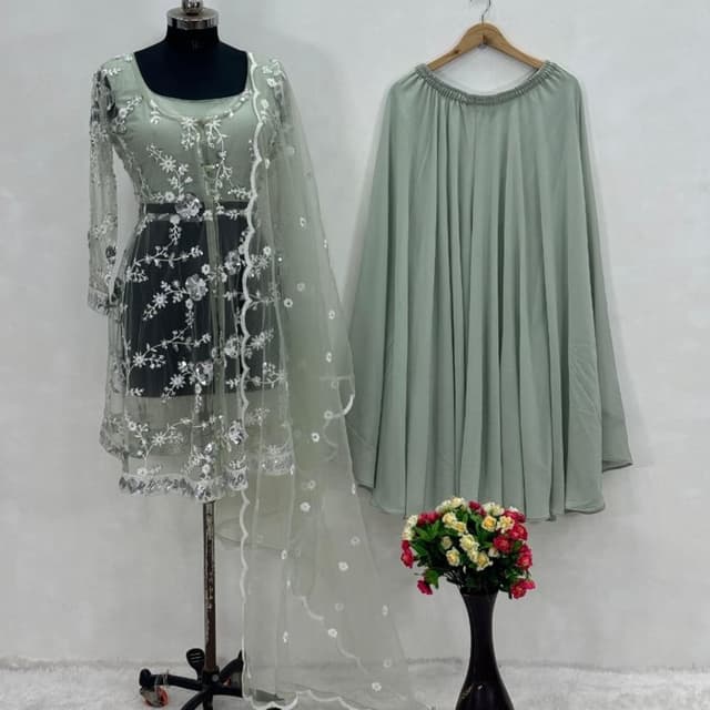Sage Green and Silver Sharara Suit