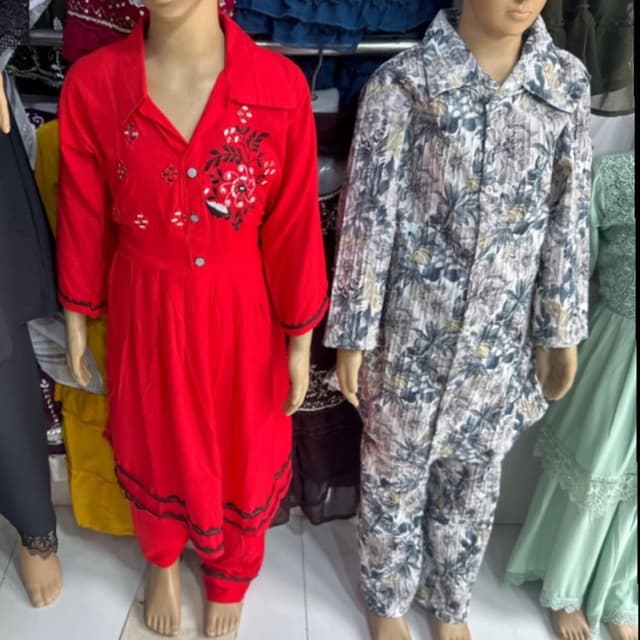 Red, Black, White and Floral print of blue, gray and white Dress/Outfit