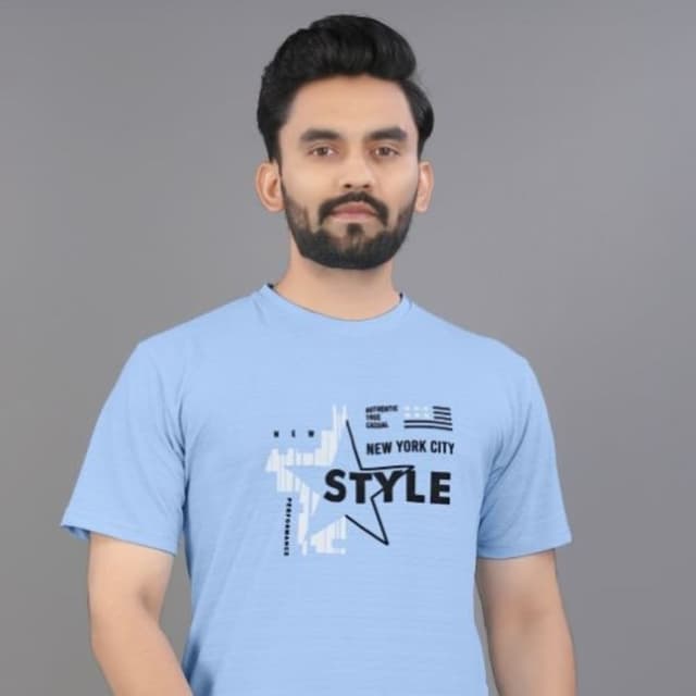 Light Blue, Black, White T-shirt