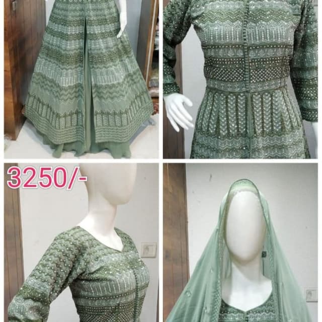 Sage green with subtle silver embellishments Anarkali Suit