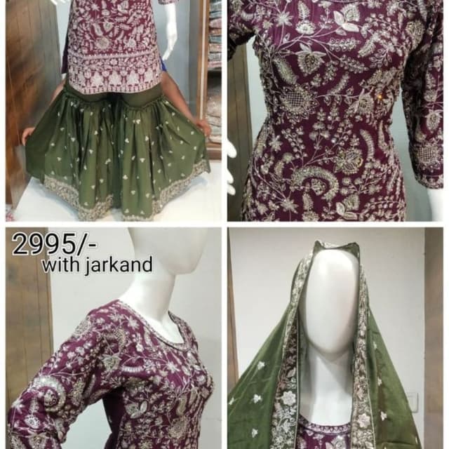 Maroon and Green Sharara Suit