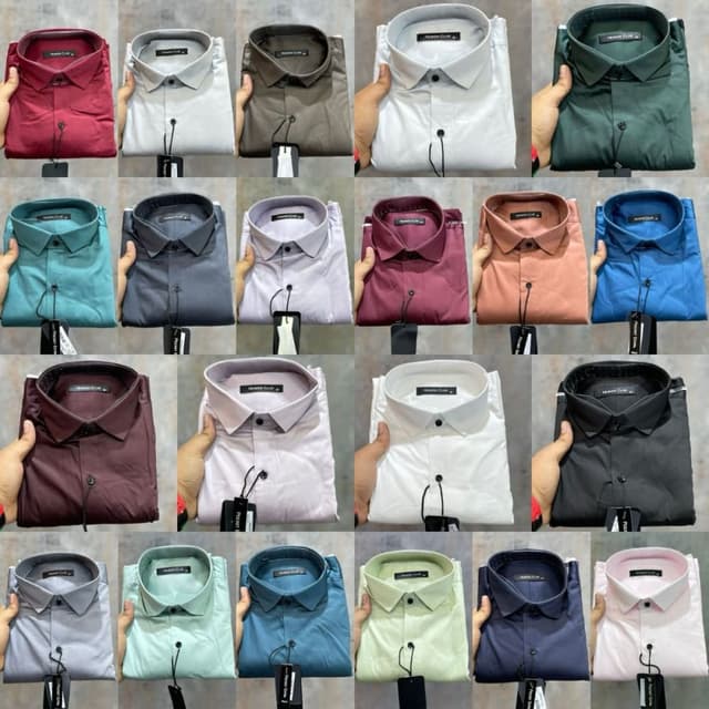 Various solid colors including red, grey, brown, white, teal, dark grey, lavender, maroon, peach, blue, dark wine, black, light green, dark blue, and light pink. Shirt
