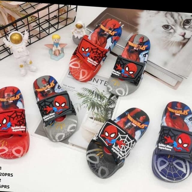 Red, Blue, Gray, Black, and White Slippers