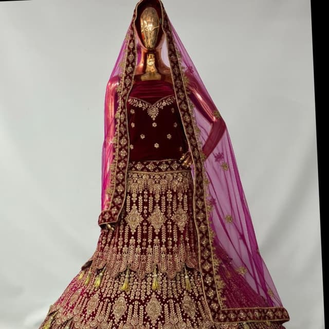 Burgundy, Gold, Pink Lehenga Choli