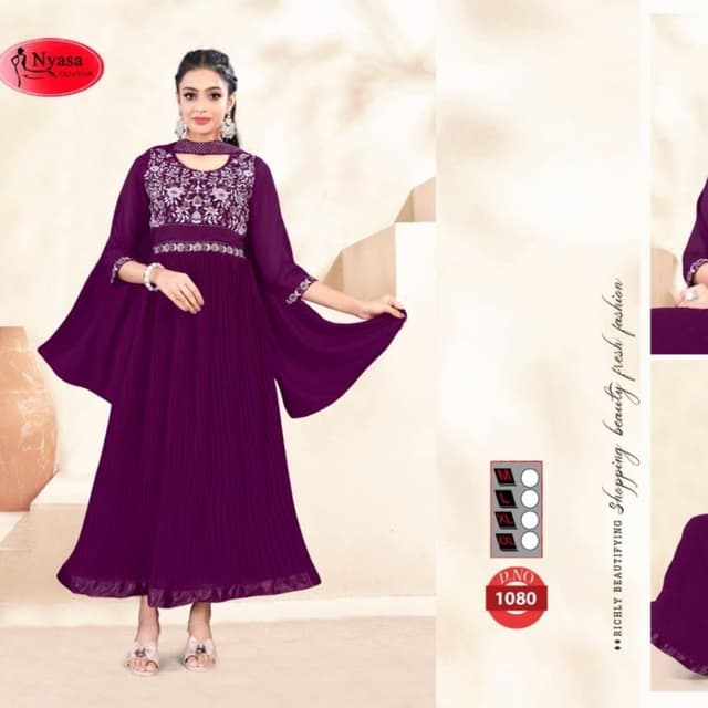 Deep Purple with Silver and White embroidery Dress