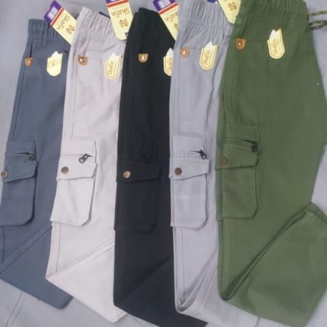 Various, including shades of blue, gray, black, and green Cargo Pants