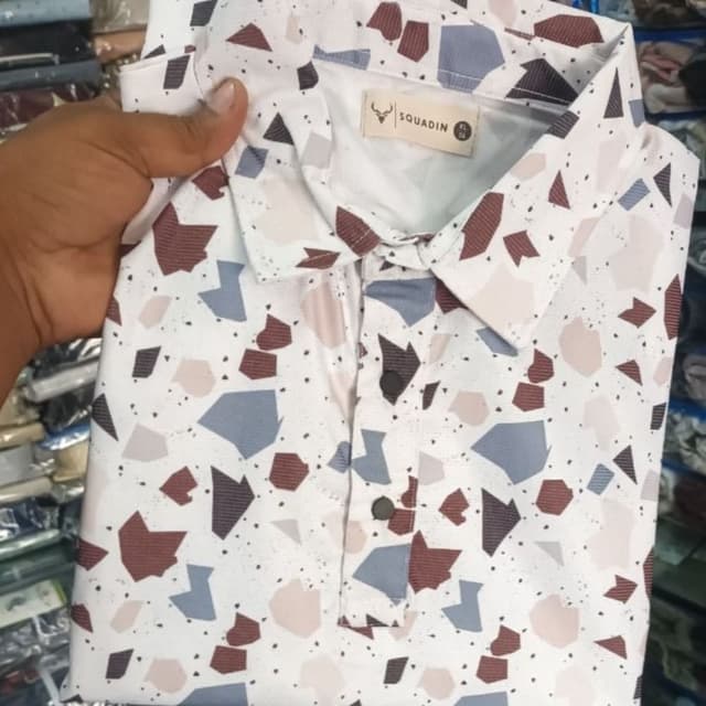 White with shades of brown, gray, and blush pink Shirt