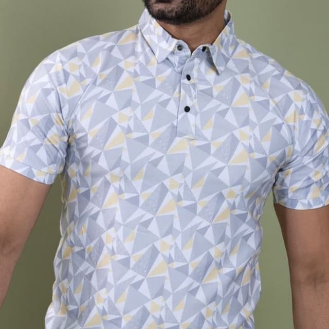 Gray, White, and Yellow Polo Shirt