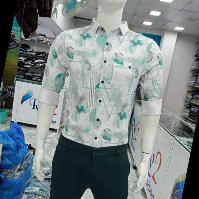 White, Teal, Gray, Black Shirt