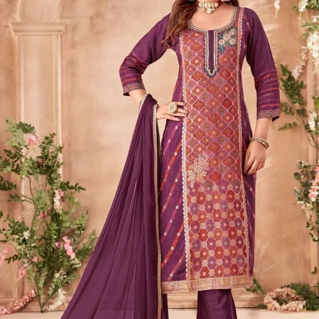 Purple, Red, Orange, Gold Salwar Kameez