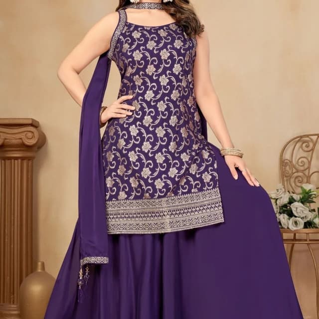 Purple and Gold Sharara Suit