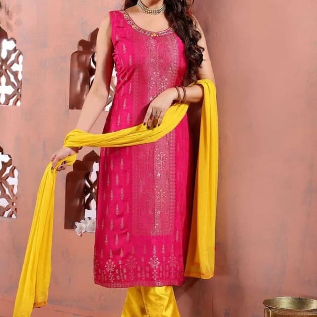 Pink and Yellow Kurta with pants and dupatta